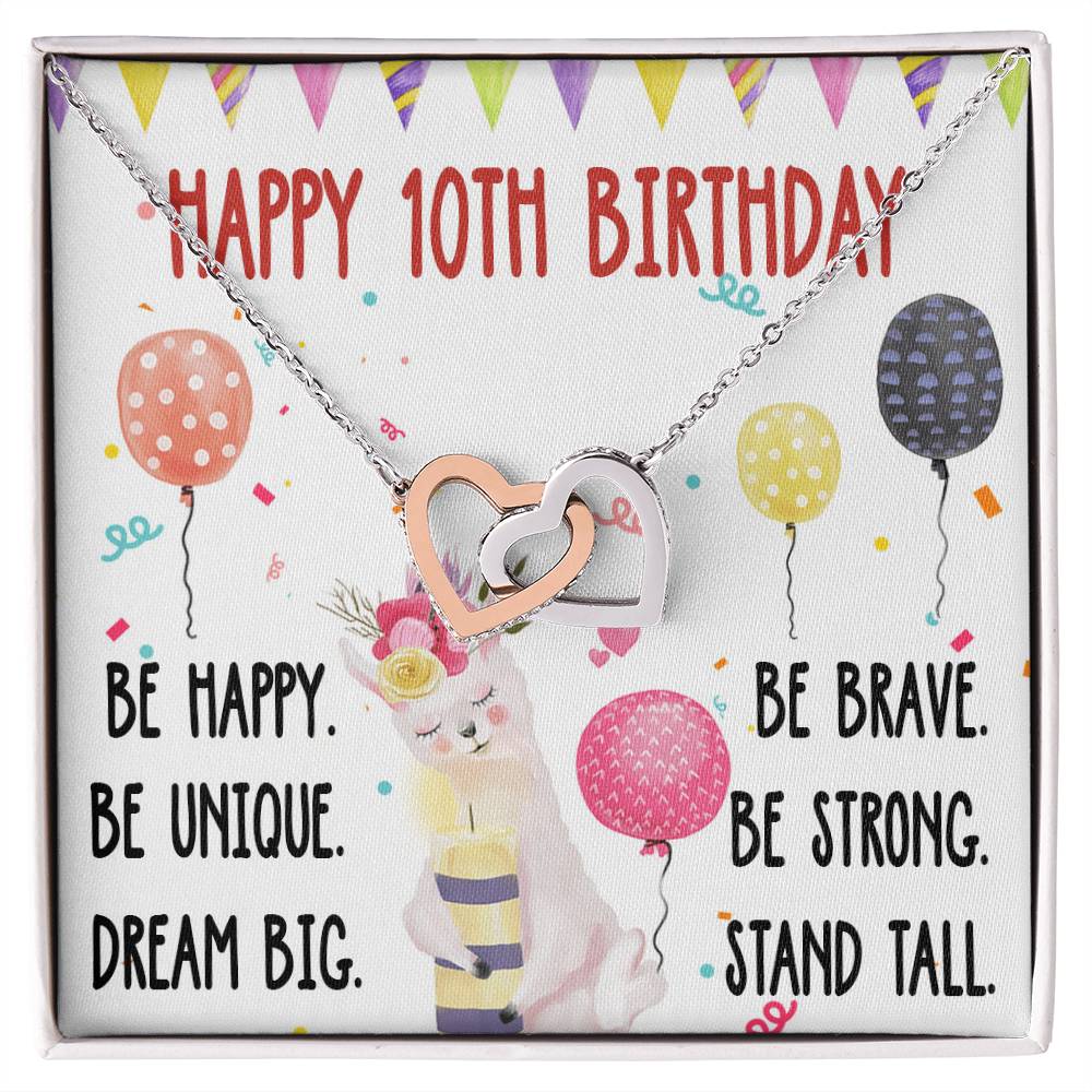 10Th Birthday Necklace Gift For Girl Daughter Birthday Gift For 10 Years Old Teen Birthday Gift Cute Llama Interlocking Hearts Necklace