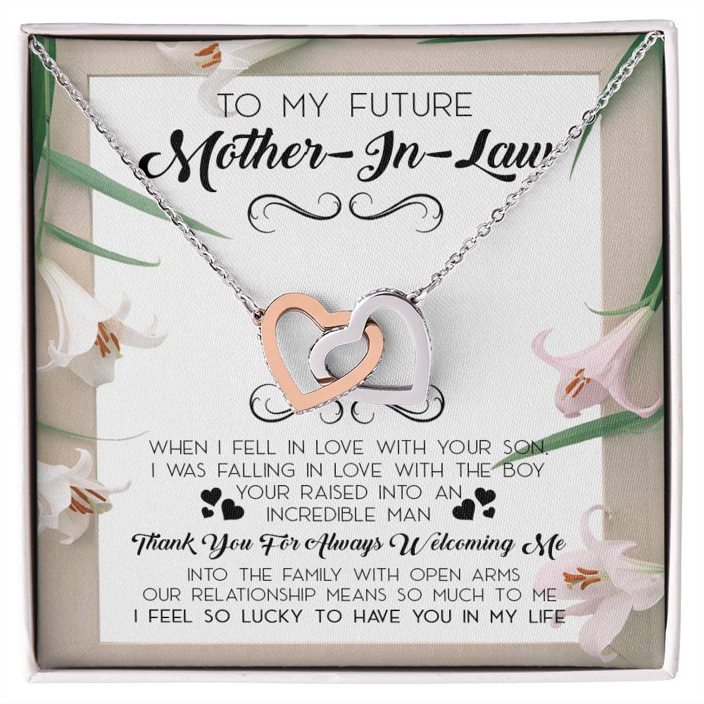 To My Future Mother In Law Mother In Law Necklace Mother In Law Wedding Gift Mother In Law Wedding Card Mother In Law Love Knot Necklace Interlocking Hearts Necklace