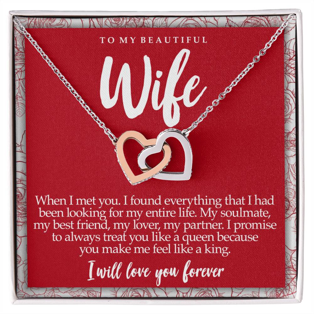 Interlocking Hearts Necklace With Message Card For Wife