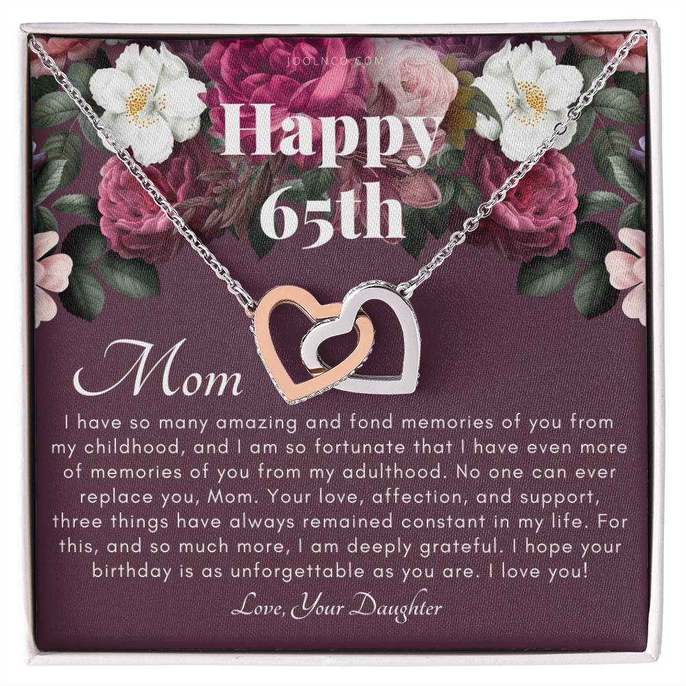 Mother'S 65Th Birthday Gift Gift For Mom On Her Birthday Gift For Mom From Daughter Mom Necklace Best Mom Gift Message Card Interlocking Hearts Necklace