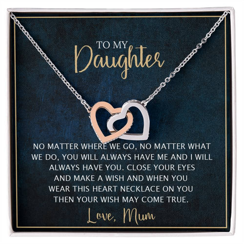 To My Daughter - Unique Heart Bonding Necklace Gift Set Interlocking Hearts Necklace