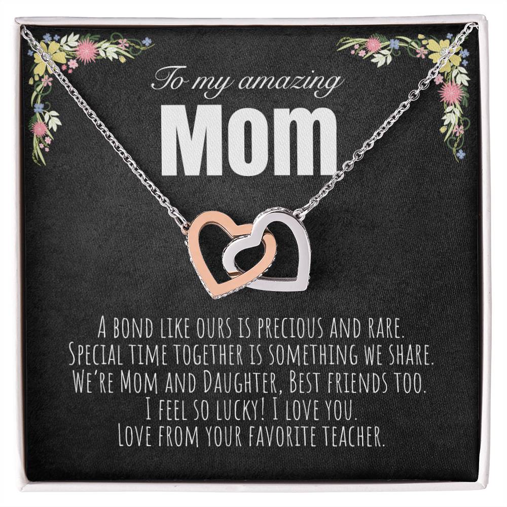 To My Mom - From Your Favorite Teacher Interlocking Hearts Necklace