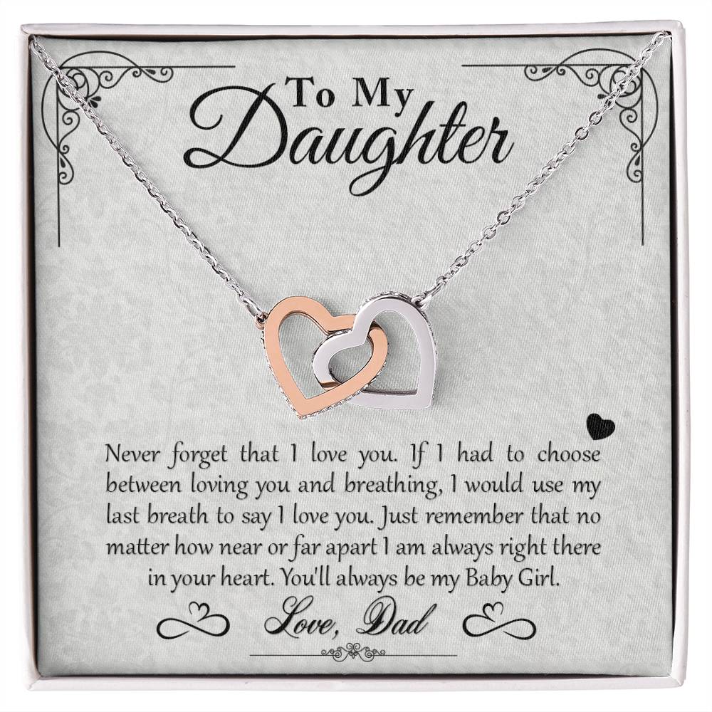 My Baby Girl - Love Dad - Double Heart Necklace Interlocking Hearts Necklace