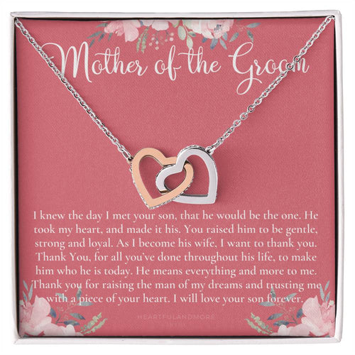 Mother Of The Groom Gift Necklace Wedding Gift Bridal Party Rehearsal Dinner Man Of My Dreams Parent Of Groom Mother In Law Gift Interlocking Hearts Necklace