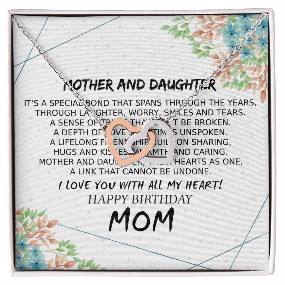 Mom Birthday Card Poem Mother And Daughter Love Interlocking Hearts Necklace