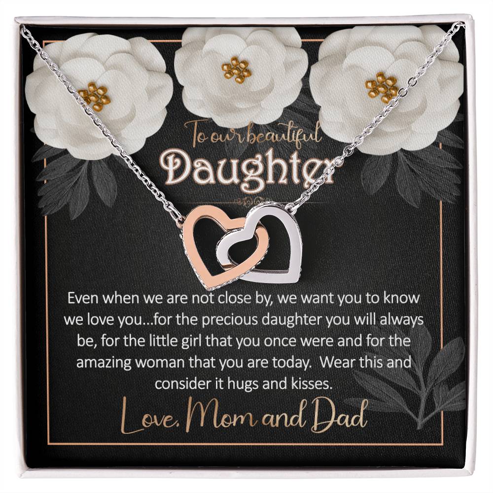 Daughter Away Necklace Gift From Mom And Dad Interlocking Hearts Necklace