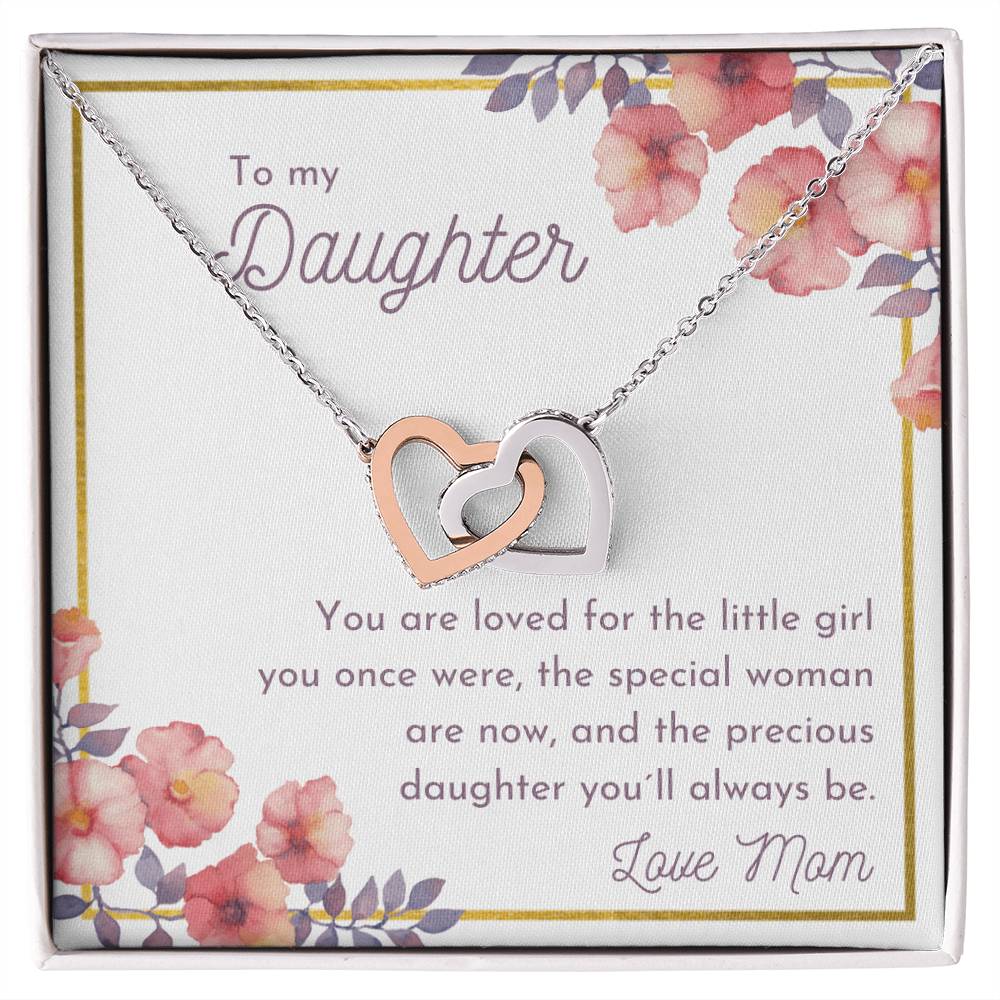 To My Daughter - You Are Loved Interlocking Hearts Necklace