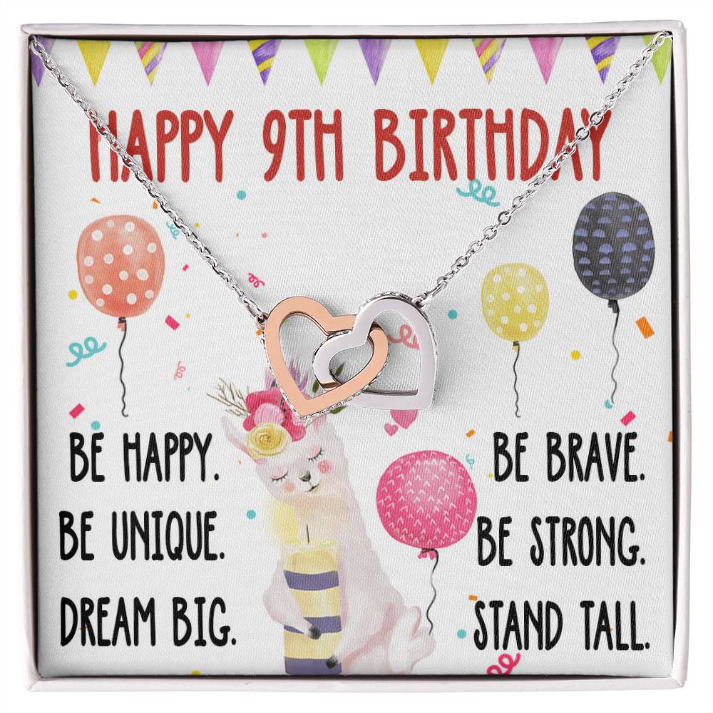 9Th Birthday Necklace Gift For Girl Daughter Birthday Gift For 9 Years Old Teen Birthday Gift Cute Llama Interlocking Hearts Necklace