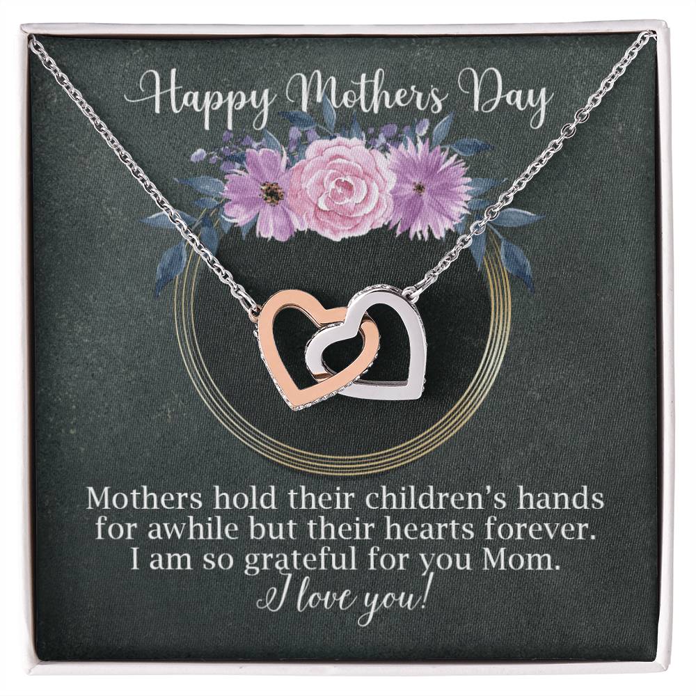 Interlocking Hearts Necklace For Mom Black And Floral For Mother'S Day
