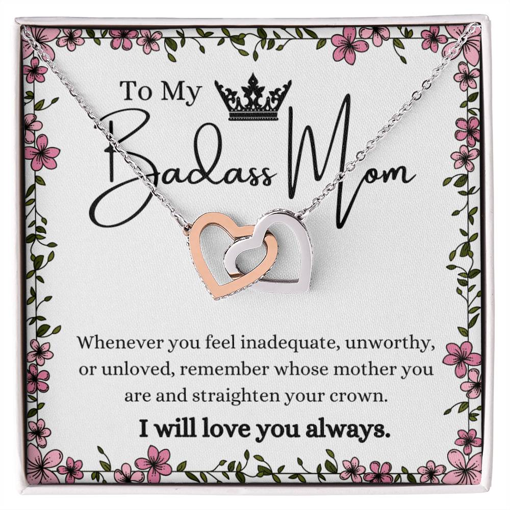 To My Badass Mom Interlocking Hearts Necklace Gift Set