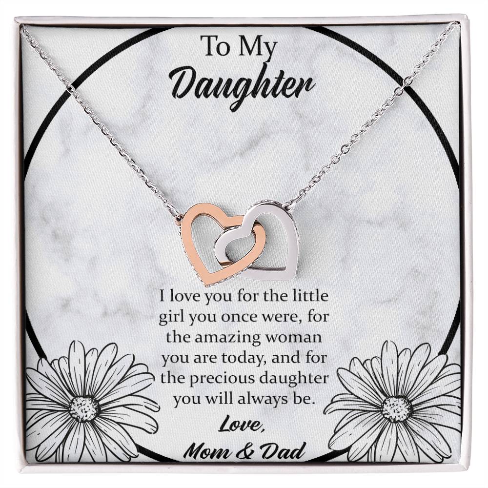To My Daughter I Love You For The - Mom & Dad Interlocking Hearts Necklace