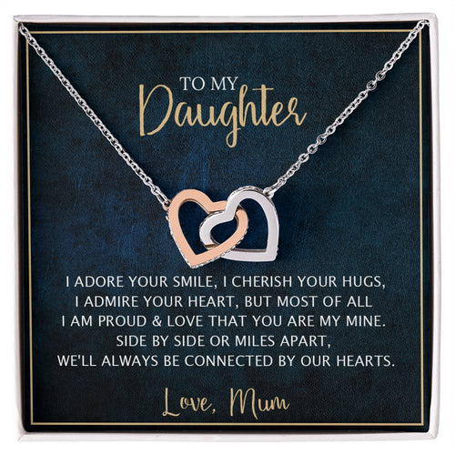To My Daughter - Unique Heart Bonding Necklace Gift Set Interlocking Hearts Necklace