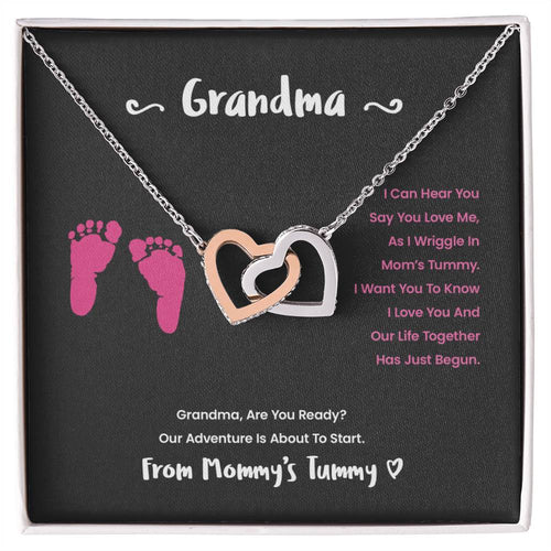 Grandma I Can Hear You Say You Love Me - Pink Version Interlocking Hearts Necklace