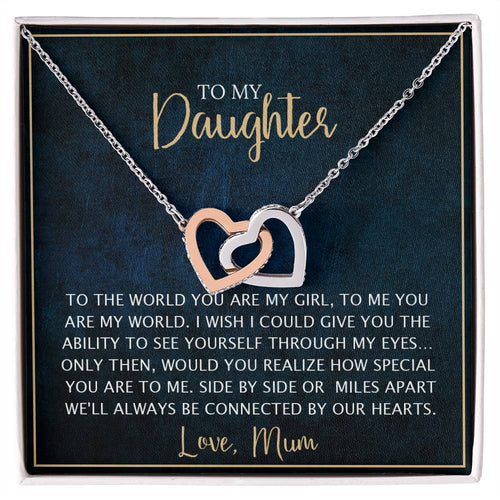 To My Daughter - Unique Heart Bonding Necklace Gift Set Interlocking Hearts Necklace