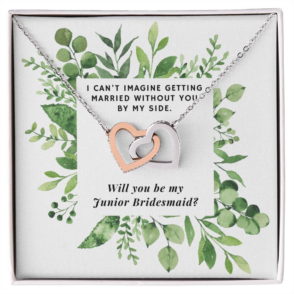 Be Junior Bridesmaid Square Foliage Interlocking Hearts Necklace