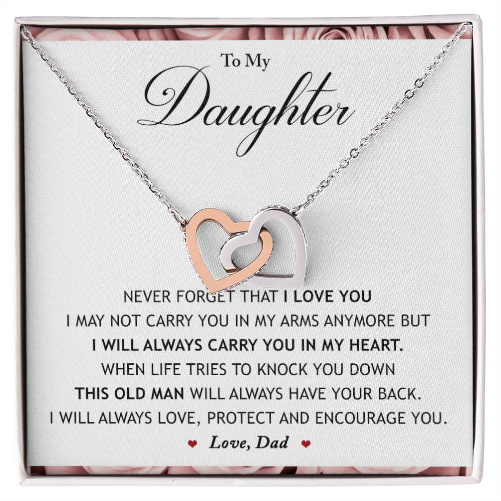 My Daughter - I Will Always Carry You In My Heart Interlocking Hearts Necklace