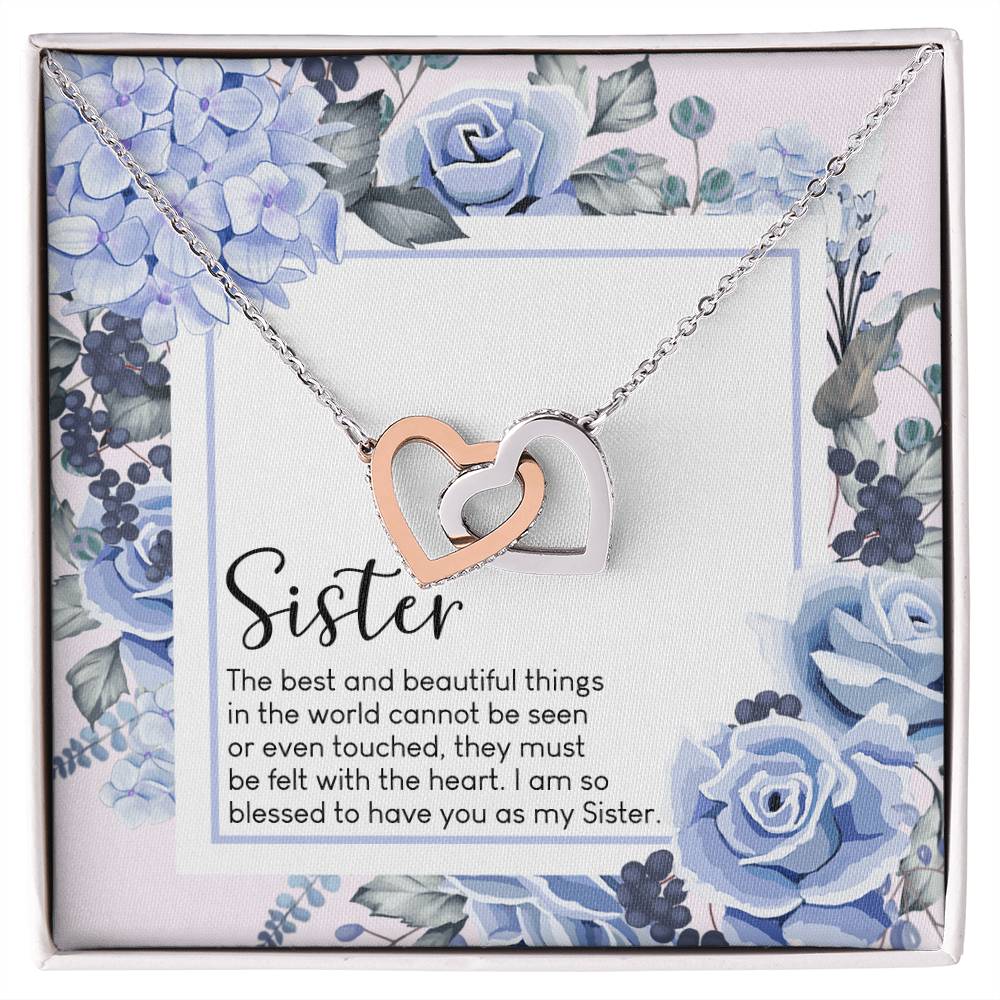 Sister Interlocking Hearts Necklace Message Card