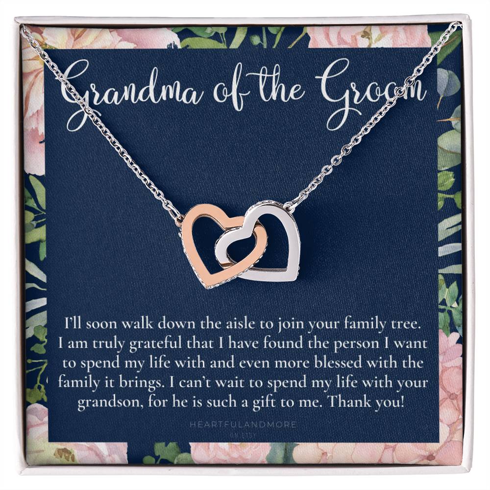 Grandmother Of The Groom Gift Necklace Grandma Wedding Gift Nana Bridal Shower Rehearsal Dinner Thank You Gift Interlocking Hearts Necklace