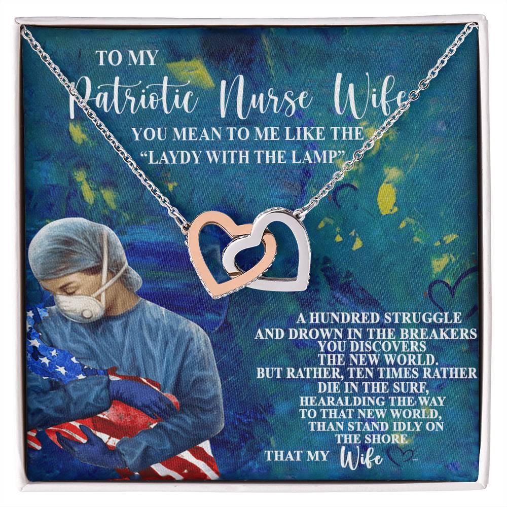 To My Patriotic Nurse Wife Interlocking Hearts Necklace