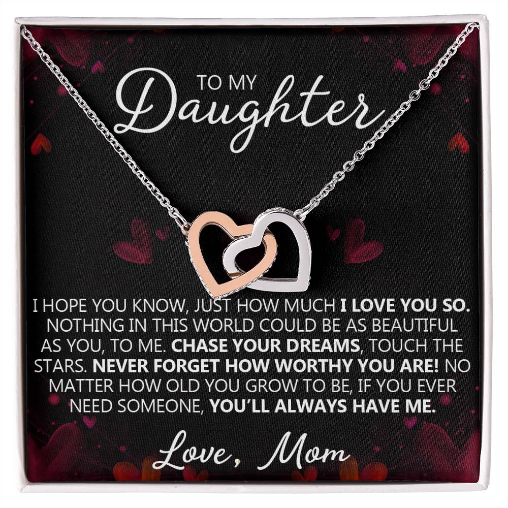 To My Daughter - I Love You - Unique Heart Bonding Necklace Gift Set Interlocking Hearts Necklace