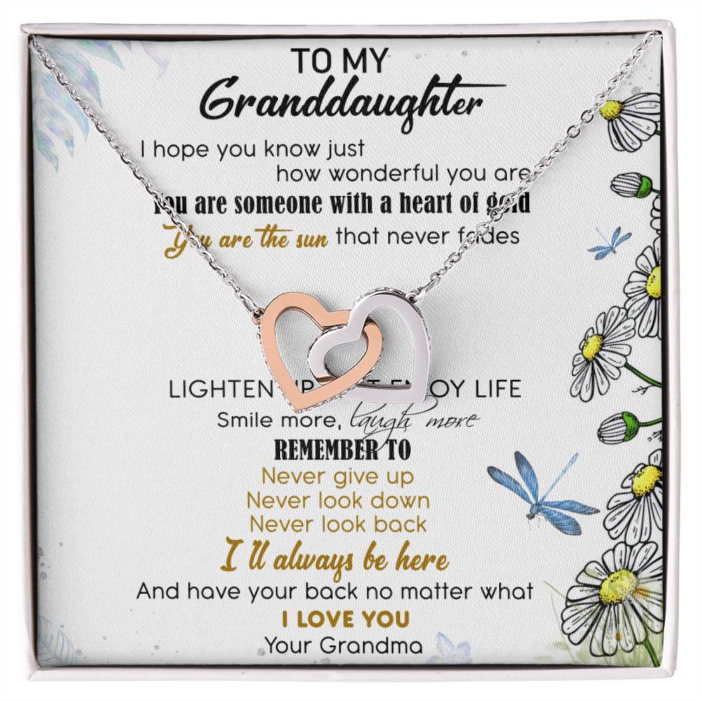 To My Granddaughter Interlocking Hearts Necklace Message Card