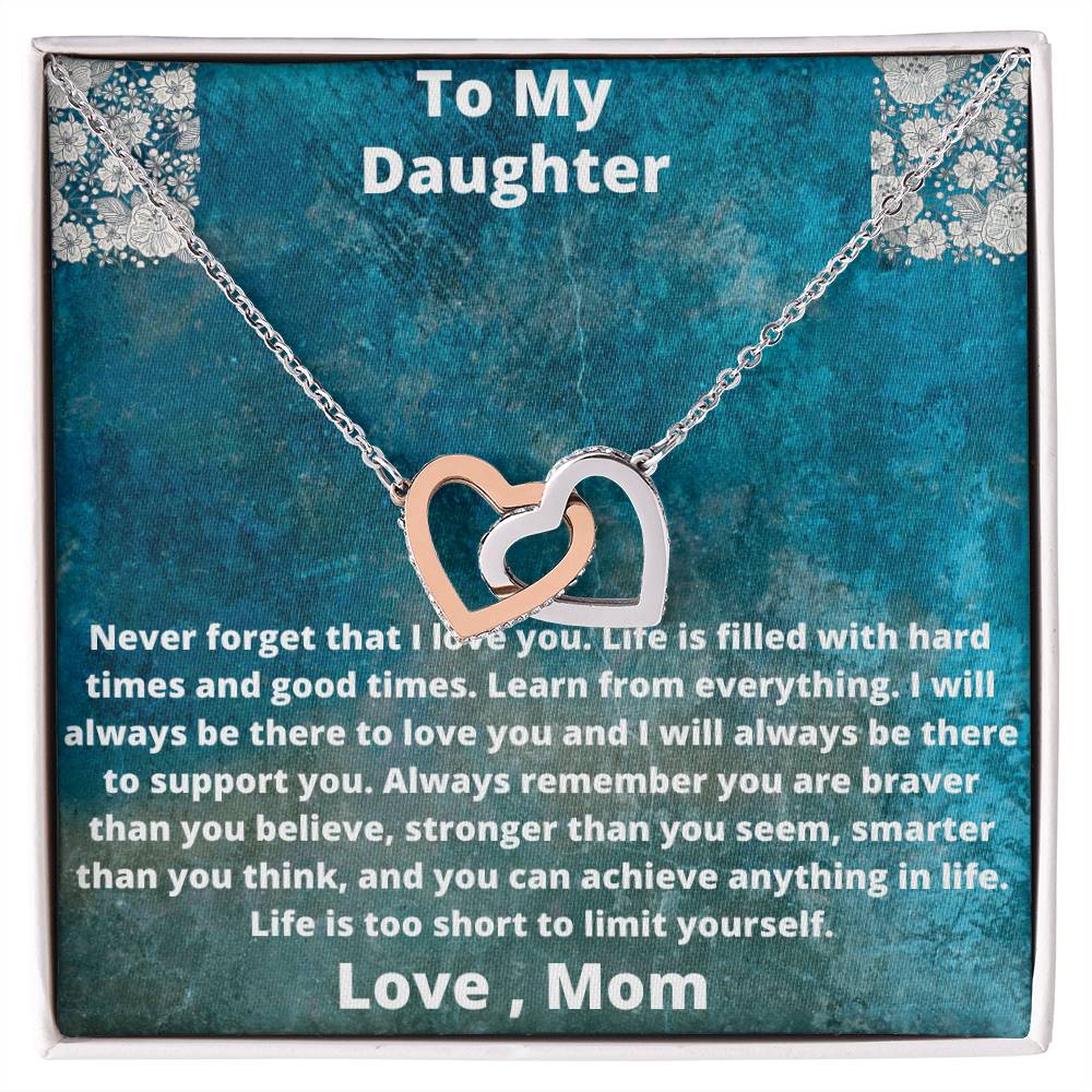 To My Daughter Love From Mom Interlocking Hearts Necklace
