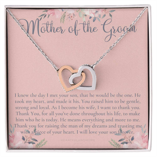 Mother Of The Groom Gift Necklace Wedding Gift Bridal Party Rehearsal Dinner Man Of My Dreams Parent Of Groom Mother In Law Gift Interlocking Hearts Necklace