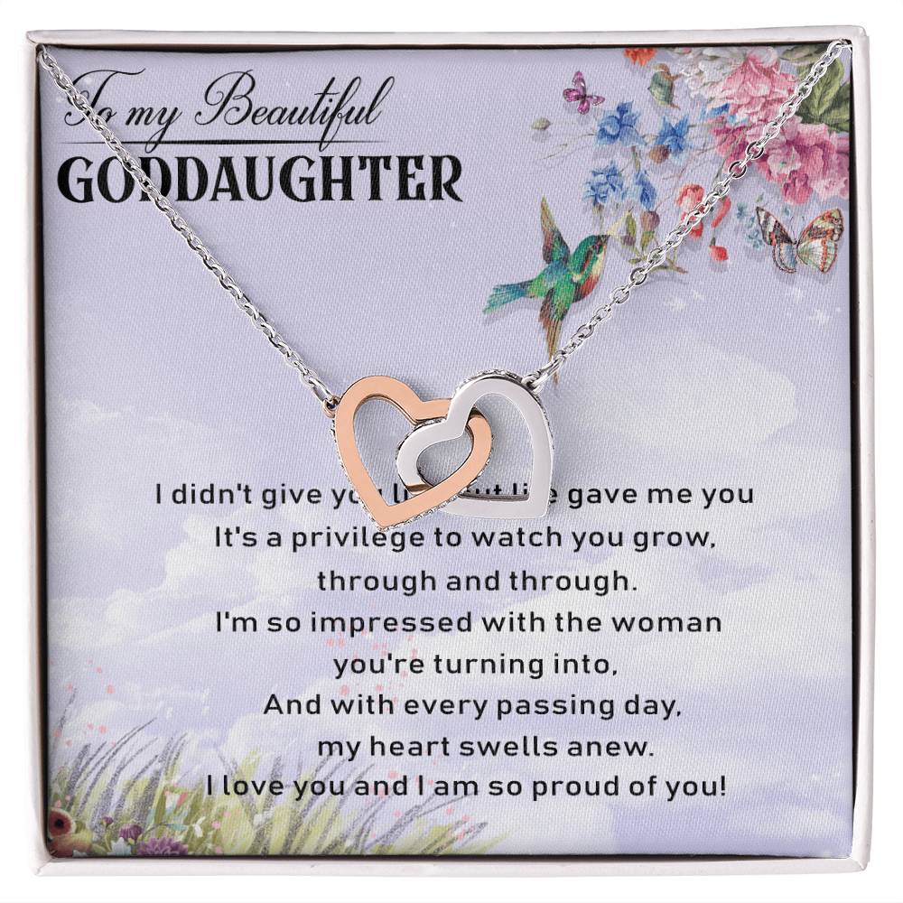 To My Goddaughter Interlocking Hearts Necklace Message Card