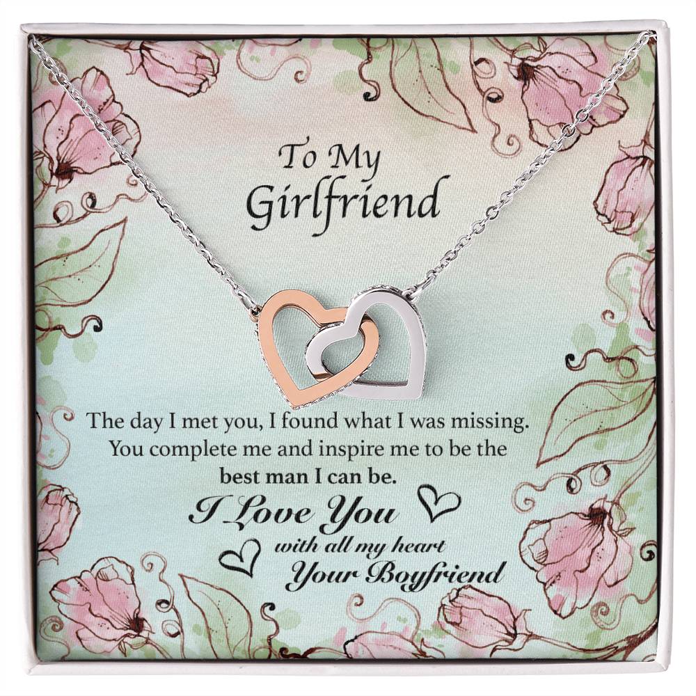 To My Girlfriend - You Complete Me - Hearts Necklace Interlocking Hearts Necklace