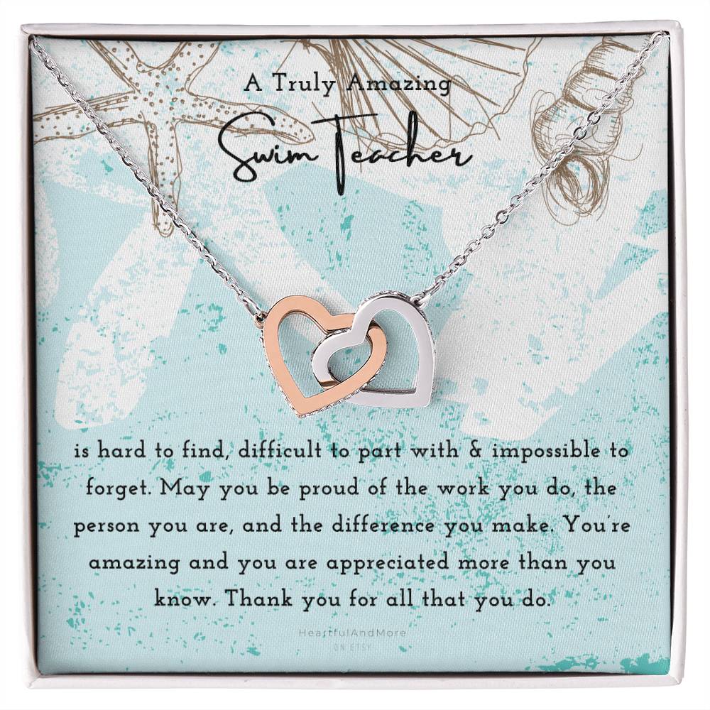 Gift For Swim Teacher Swim Teacher Appreciation Gift A Truly Amazing Swim Teacher Gift Interlocking Hearts Necklace