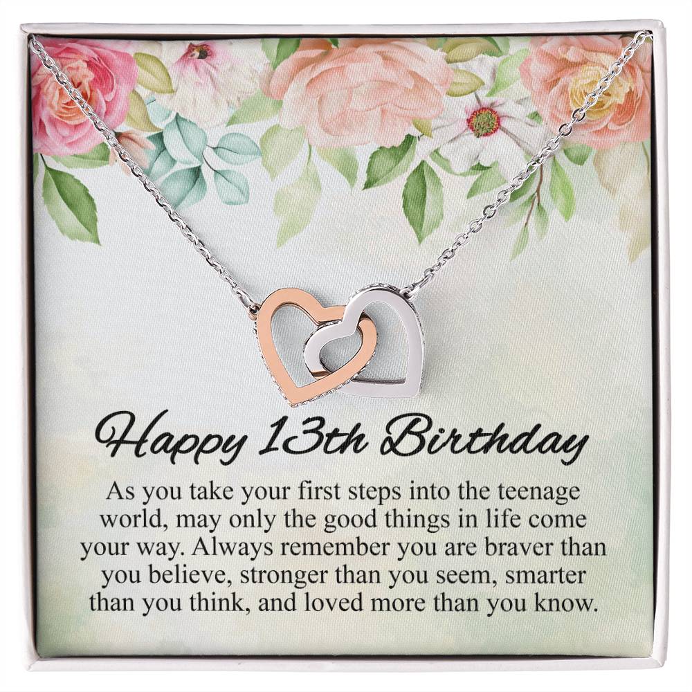 Happy 13Th Birthday Interlocking Hearts Necklace