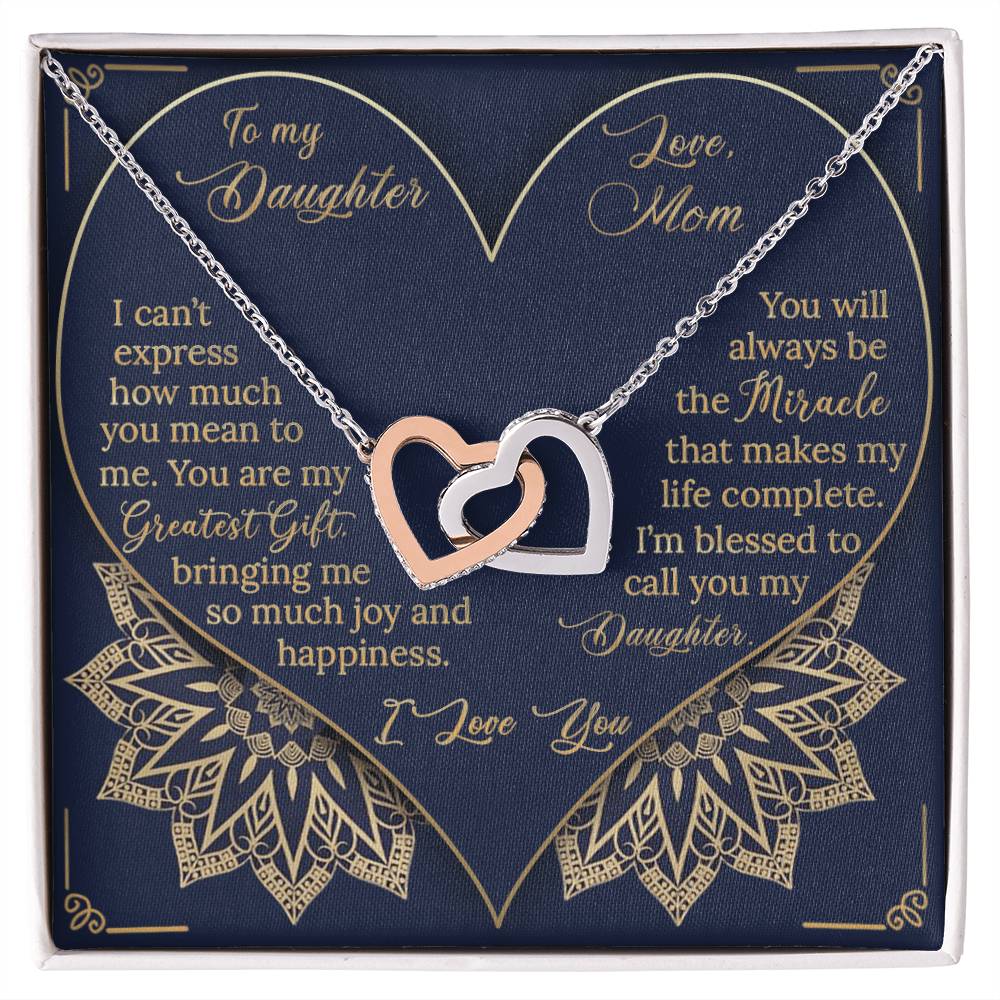 To My Daughter - Greatest Gift Miracle - Necklace Interlocking Hearts Necklace