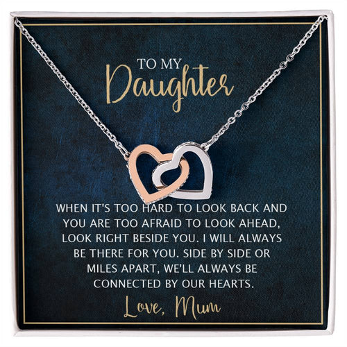 To My Daughter - Unique Heart Bonding Necklace Gift Set Interlocking Hearts Necklace