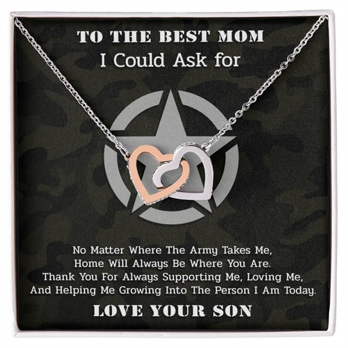 The Best Army Mom - Interlocked Necklace Interlocking Hearts Necklace