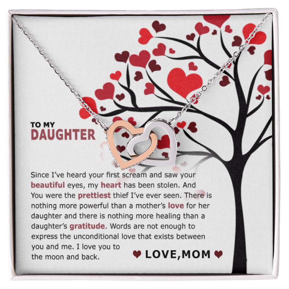 To My Daughter - I Saw Your Beautiful Eyes - Necklace Interlocking Hearts Necklace