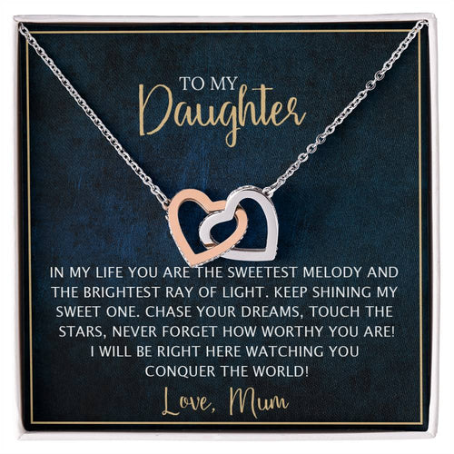 To My Daughter - Unique Heart Bonding Necklace Gift Set Interlocking Hearts Necklace