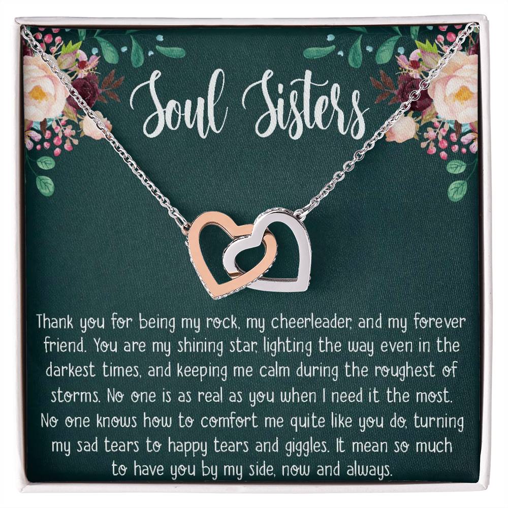 Soul Sisters Necklace Gift Bff Necklace Best Friend Gift Jewelry Long Distance Quotes Friends Forever Interlocking Hearts Necklace