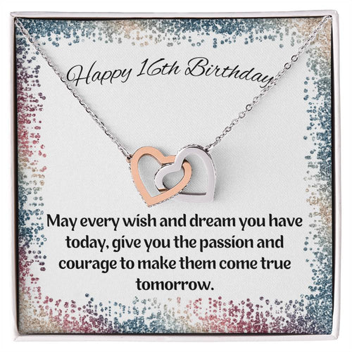 16Th Birthday-Rainbow Sparkle-Daughter Granddaughter Sister Interlocking Hearts Necklace