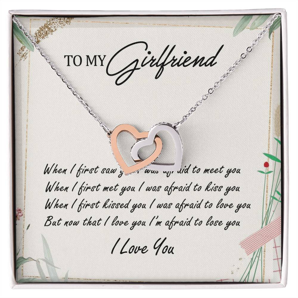 To My Girlfriend Interlocking Hearts Necklace Message Card