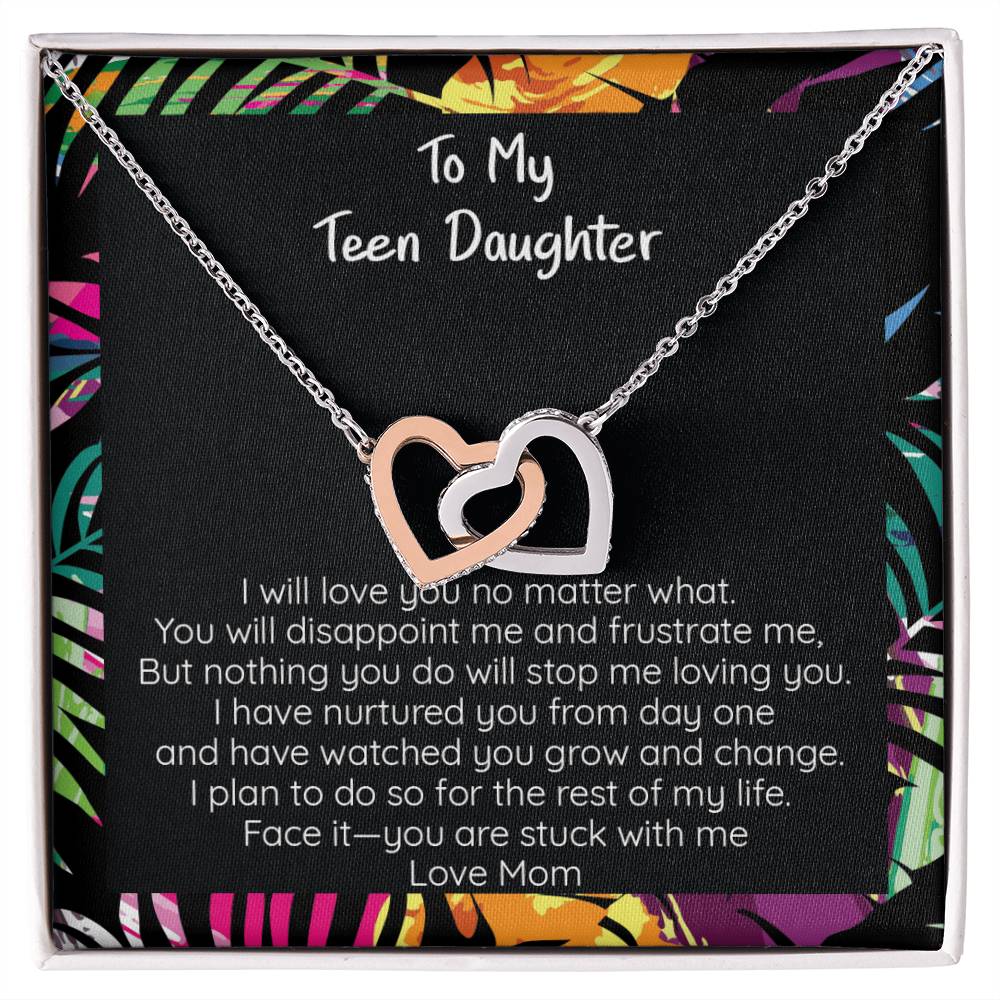 Teen Daughter You Are Stuck With Me Heart Necklace Gift Interlocking Hearts Necklace