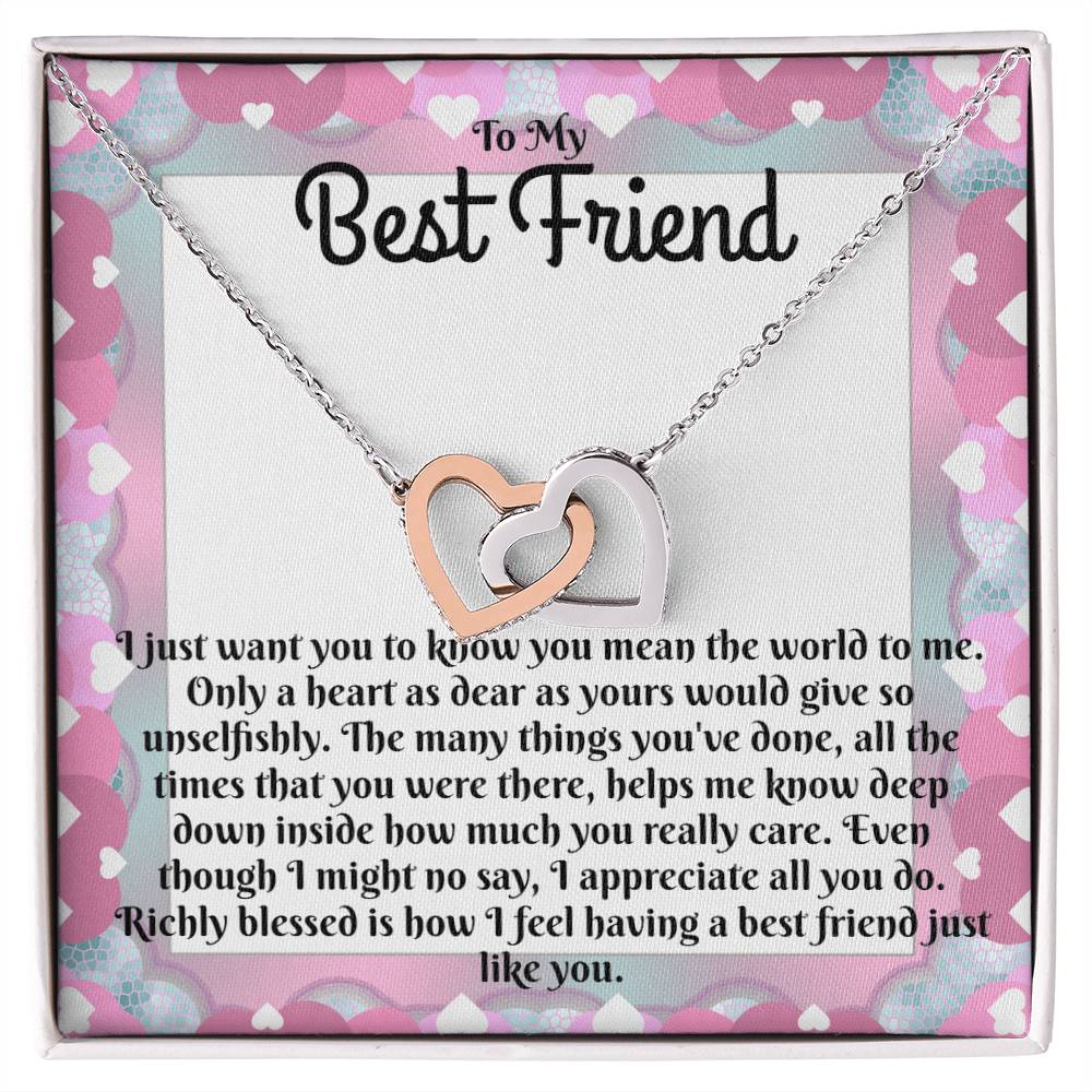 To My Best Friend - Sparkling Interlocking Hearts Necklace