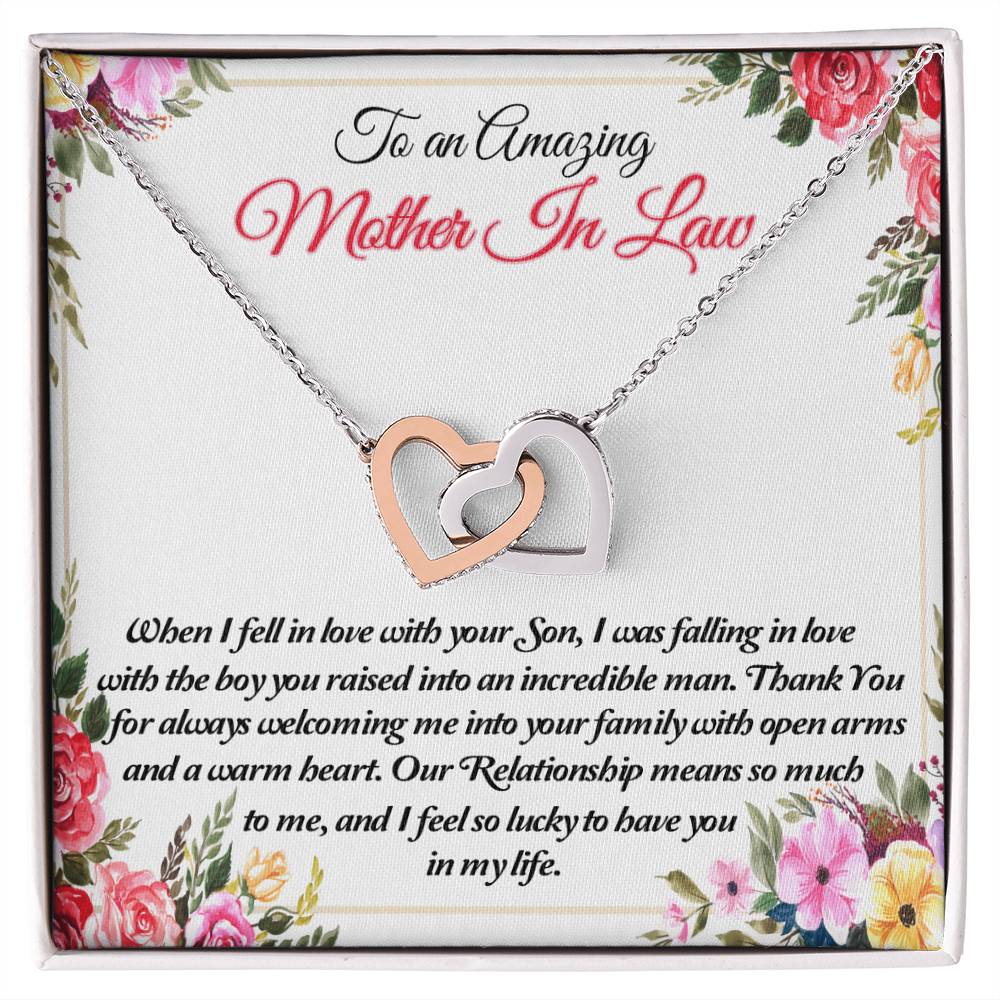 To An Amazing Mother In Law Thank You Interlocking Hearts Necklace