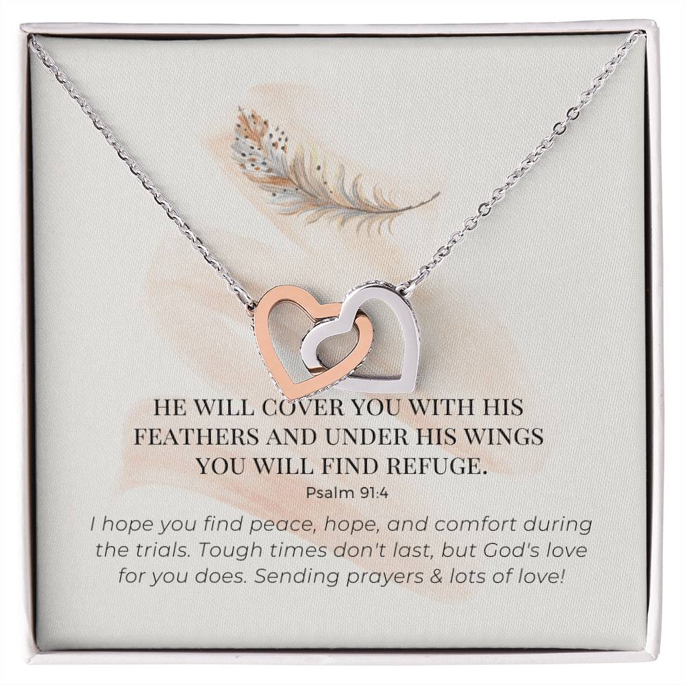 Scripture Encouragement Interlocking Hearts Necklace Psalm 914 Cream Brush