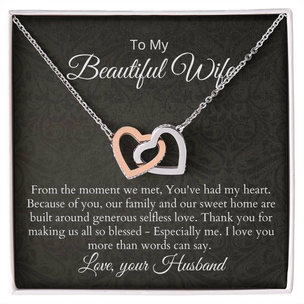 Anniversary Birthday Gift For Wife - Necklace & Message Card Interlocking Hearts Necklace