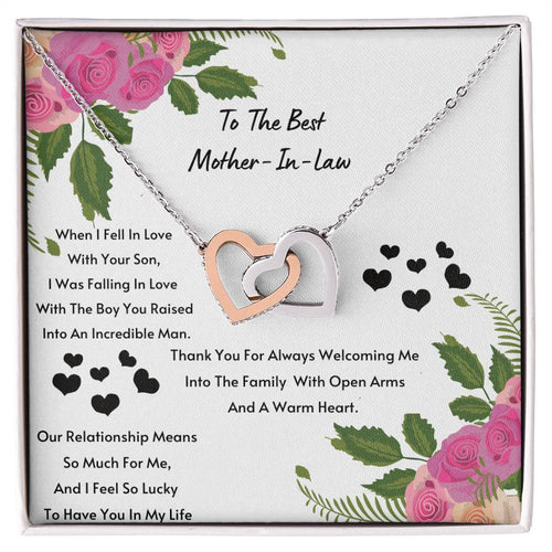 Mother In Law- I Feel So Lucky To Have You. Interlocking Hearts Necklace
