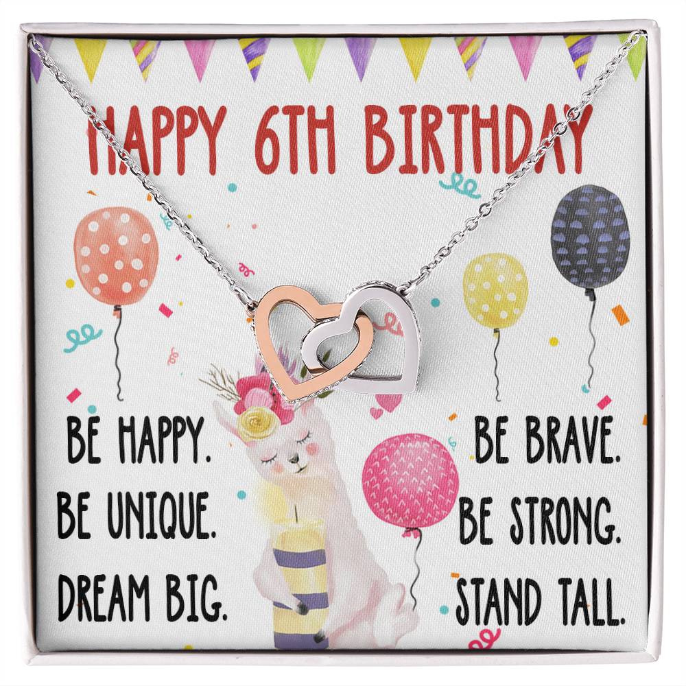 6Th Birthday Necklace Gift For Girl Daughter Birthday Gift For 6 Years Old Teen Birthday Gift Cute Llama Interlocking Hearts Necklace