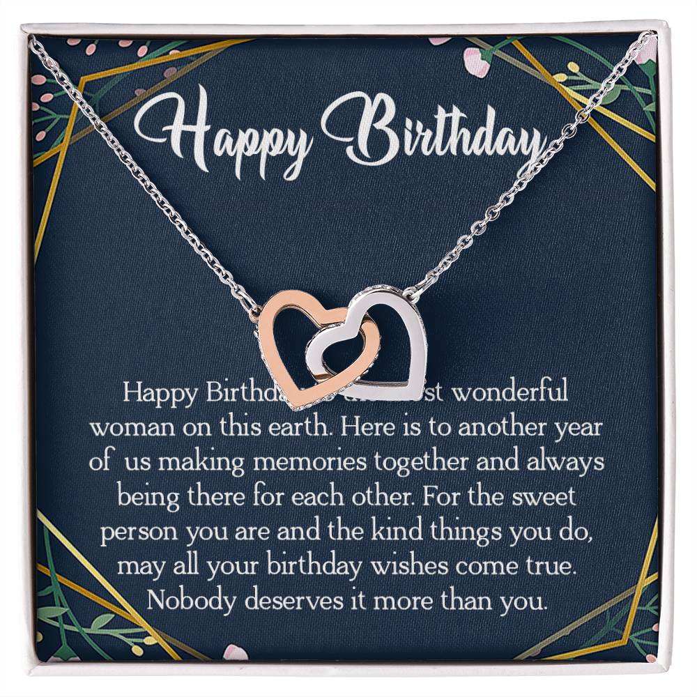 Happy Birthday To The Most Wonderful Woman In The World Interlocking Hearts Necklace