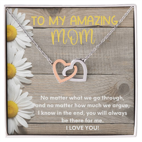 To My Amazing Mom Two Hearts Embellished Interlocked Together Necklace For Mother'S Day Gift Happy Mother'S Day Necklace Interlocking Hearts Necklace