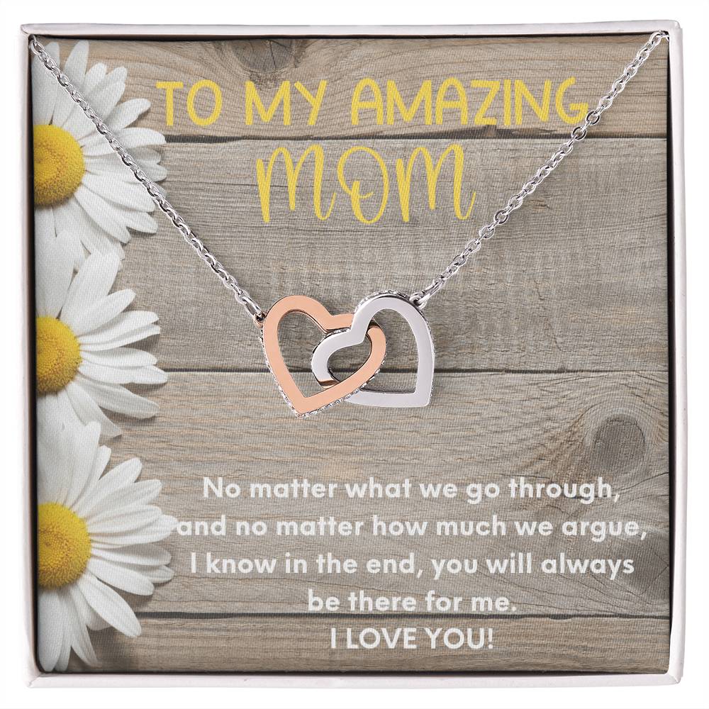 To My Amazing Mom Two Hearts Embellished Interlocked Together Necklace For Mother'S Day Gift Happy Mother'S Day Necklace Interlocking Hearts Necklace