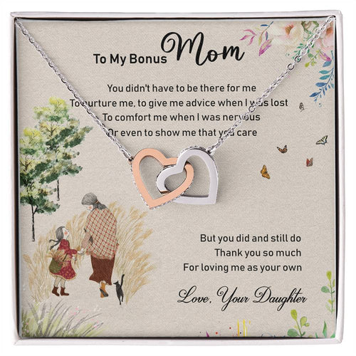 To My Bonus Mom Interlocking Hearts Necklace Mother'S Day Message Card Gift From Bonus Daughter